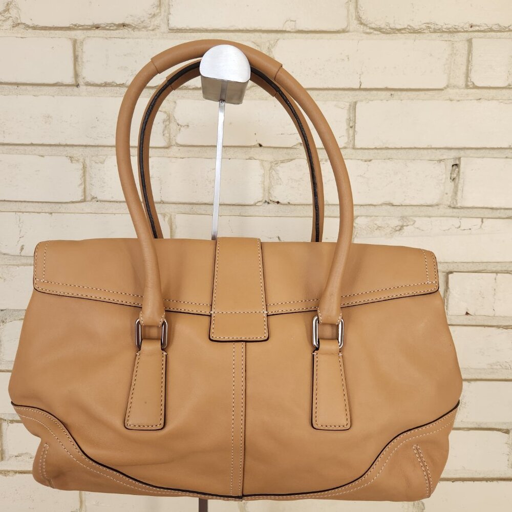 Vintage Rare Coach Hampton Flap Tan Leather Handbag Purse - Picture 3 of 13